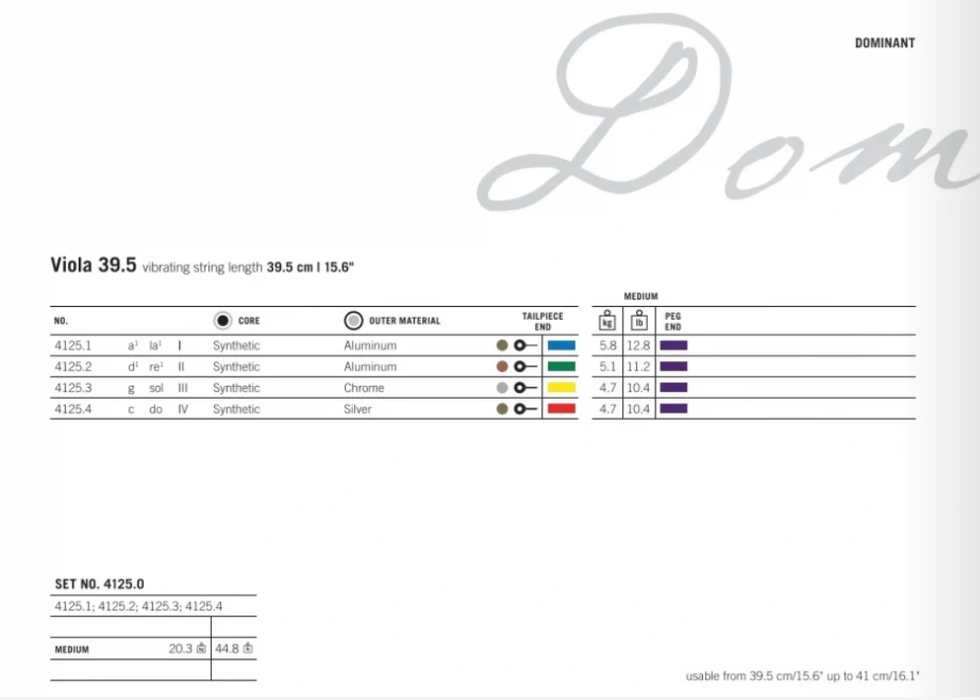 Thomastik Dominant 4123 / 4125 / 141 中提琴套弦