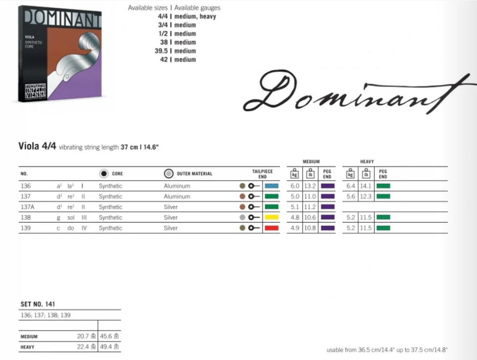 Thomastik Dominant 4123 / 4125 / 141 中提琴套弦